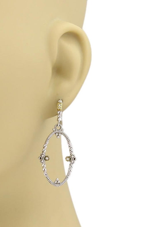 Judith Ripka Diamond Sterling Silver & 18k Gold Oval Dangle Earrings