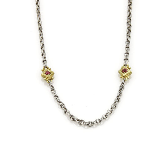 Judith Ripka Pink Tourmaline  18k Yellow Gold & Sterling Silver Chain Necklace