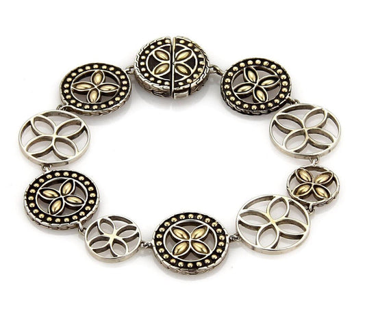 John Hardy Kawung 18k & Sterling Silver Round Link Floral Bracelet