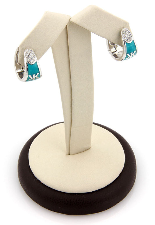 Korloff Diamond & Enamel 18k White Gold Huggie Earrings