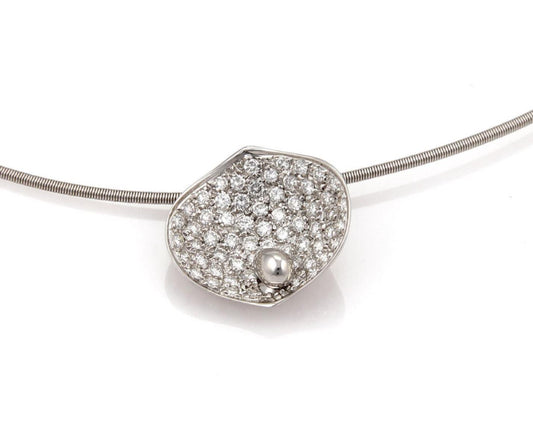 Koesia 1.23ct Diamond & Pearl 18k White Gold Shell Pendant Cable Necklace