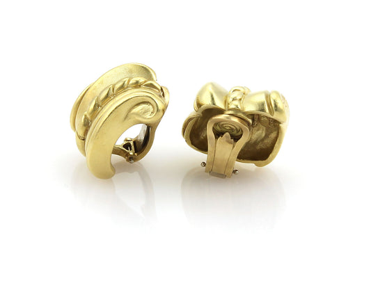 Kieselstein-Cord 18k Yellow Gold Scroll Shell Design Clip On Earrings
