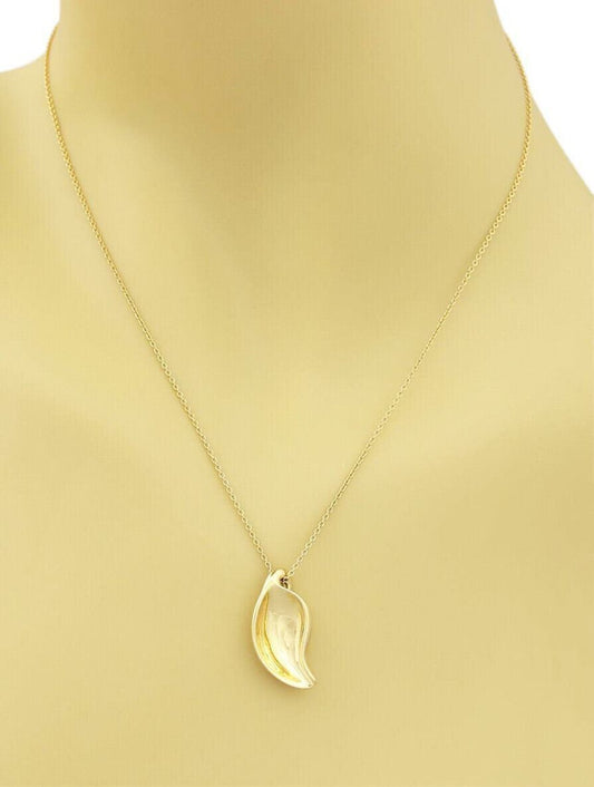 Tiffany & Co. Elsa Peretti Leaf 18k Yellow Gold Pendant Necklace 16"