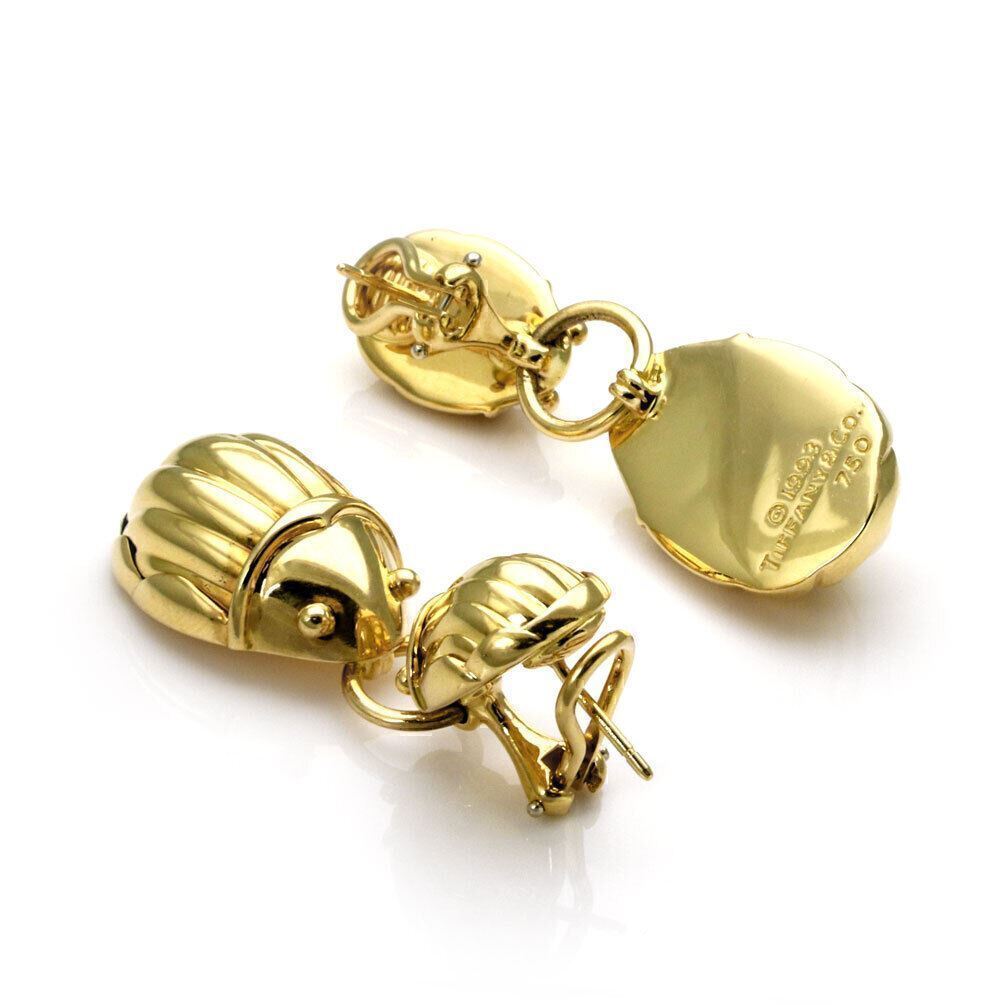 Tiffany & Co. Two Scarab Beetle 18k Gold Drop Dangle Earrings