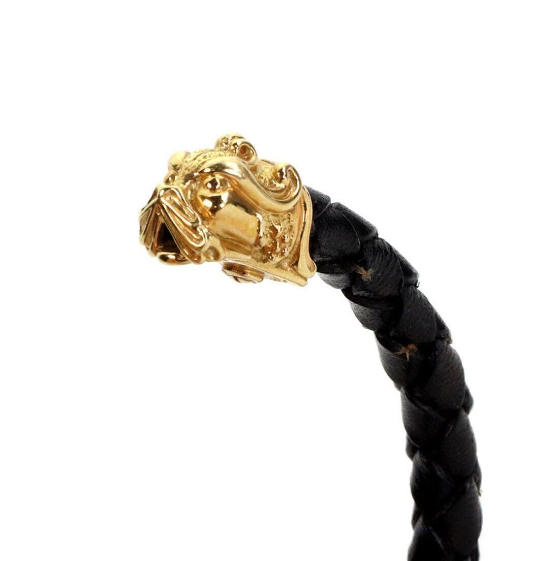 Carrera y Carrera 18k Yellow Gold Leather Cord Dragon Head Cuff Bracelet
