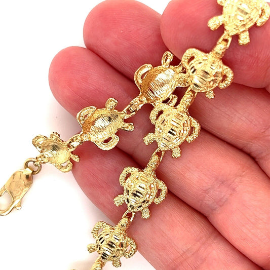 All Around Turtle Charm Link 14k Yellow Gold Bracelet