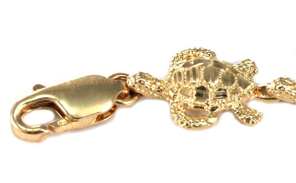 All Around Turtle Charm Link 14k Yellow Gold Bracelet