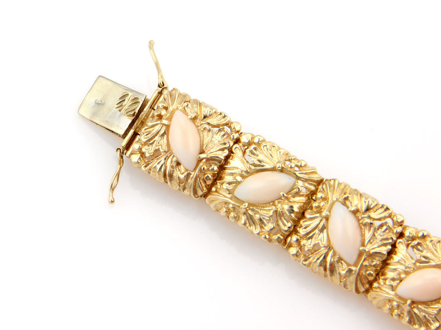 Angel Skin Coral Floral 14k Yellow Gold Square Link Bracelet