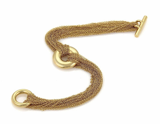 Tiffany & Co. 18k Yellow Gold Circle Charm Multi strand Chain Toggle Bracelet