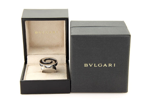 Bvlgari Onyx Spinning Optical 18k White Gold & Stainless Steel Ring - Size 6.5