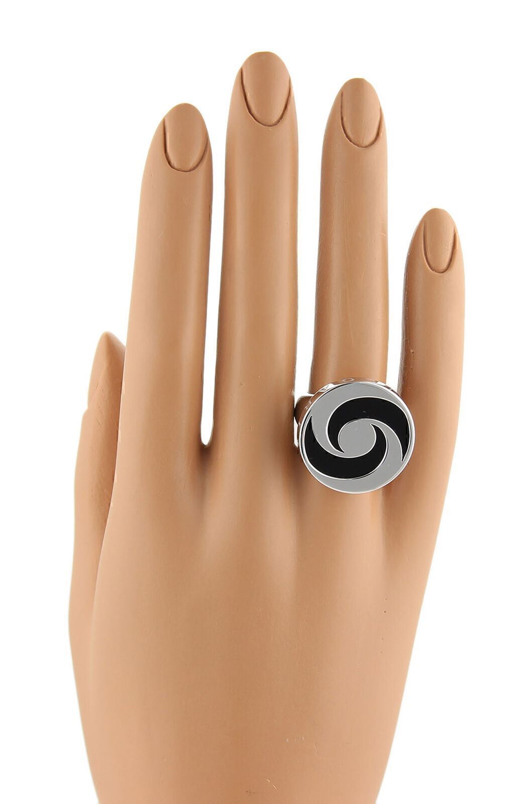 Bvlgari Onyx Spinning Optical 18k White Gold & Stainless Steel Ring - Size 6.5