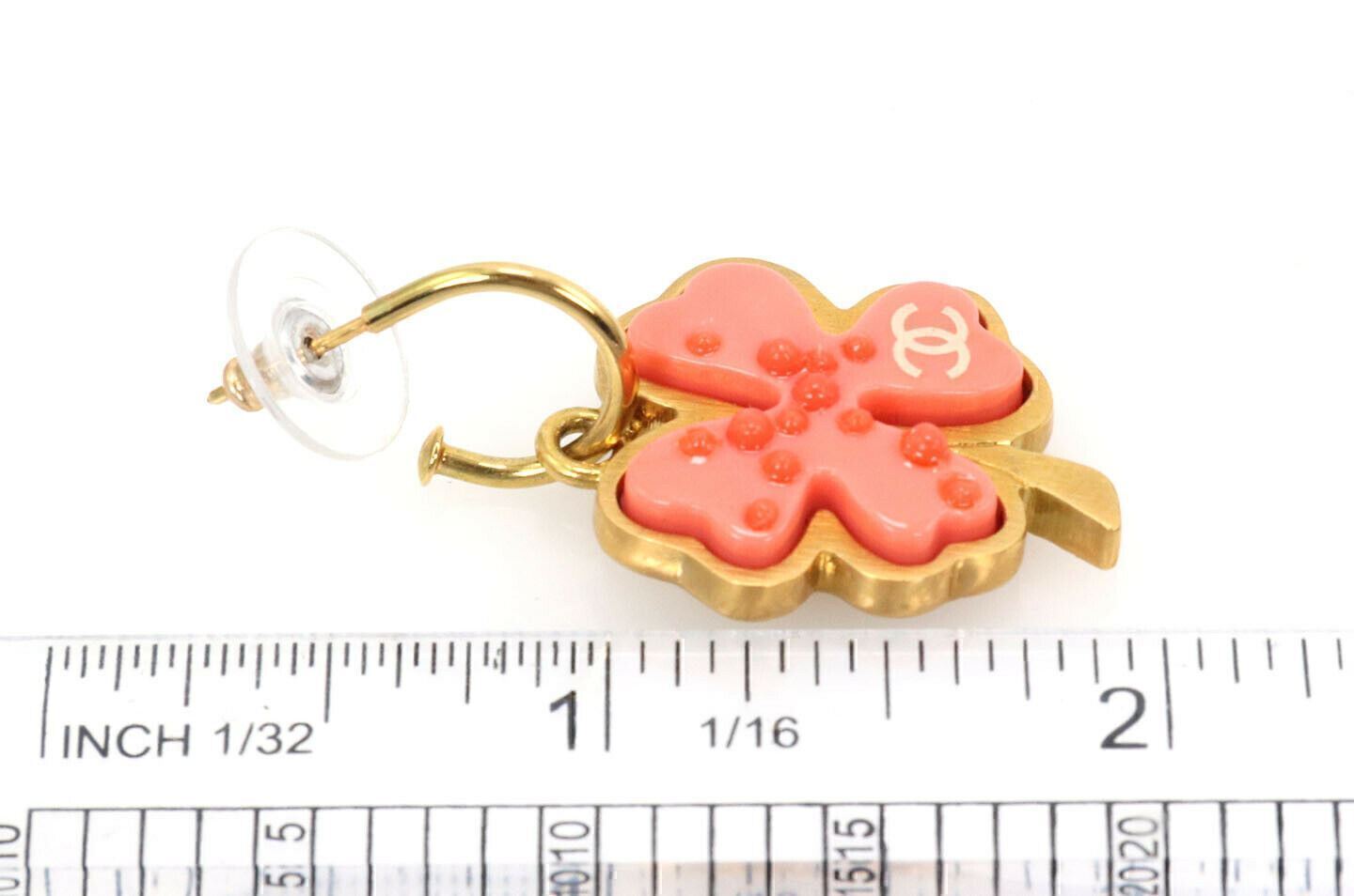 Chanel Orange Resin Four Leaf Clover Yellow Gold Tone Metal Dangle Earrings