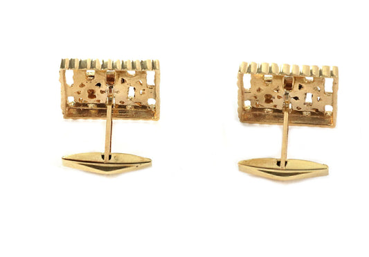 Chai Textured Fancy 14k Yellow Gold Square Top Cufflinks