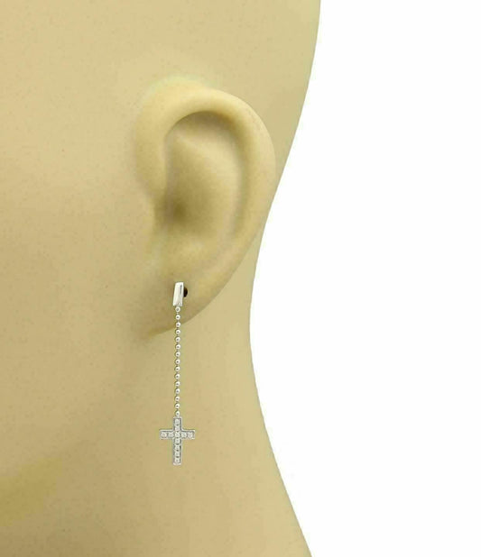 Gucci Diamond 18k White Gold Drop Dangle Cross Earrings