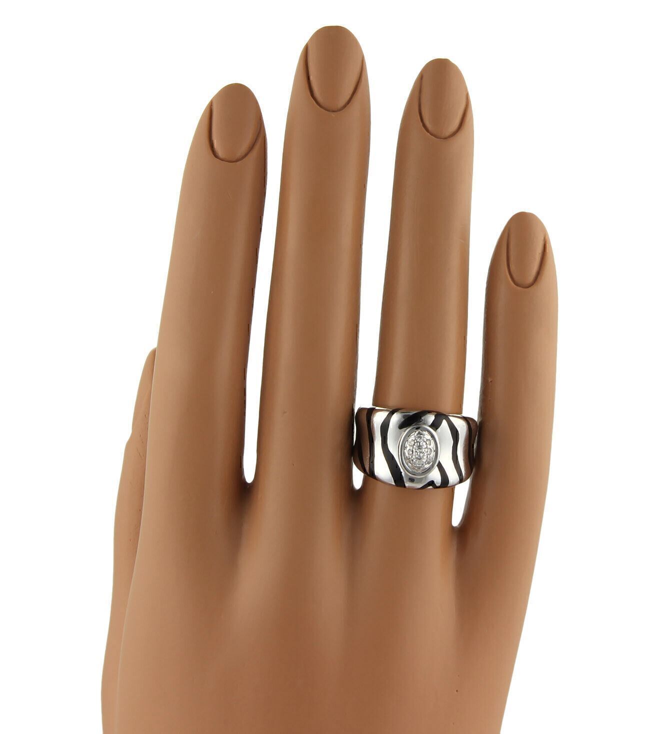 H. Stern Diamonds & Enamel Striped Design 18k White Gold Band Ring - Size 5