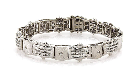 Channel Set Diamonds 14k White Gold Curved Link Bracelet