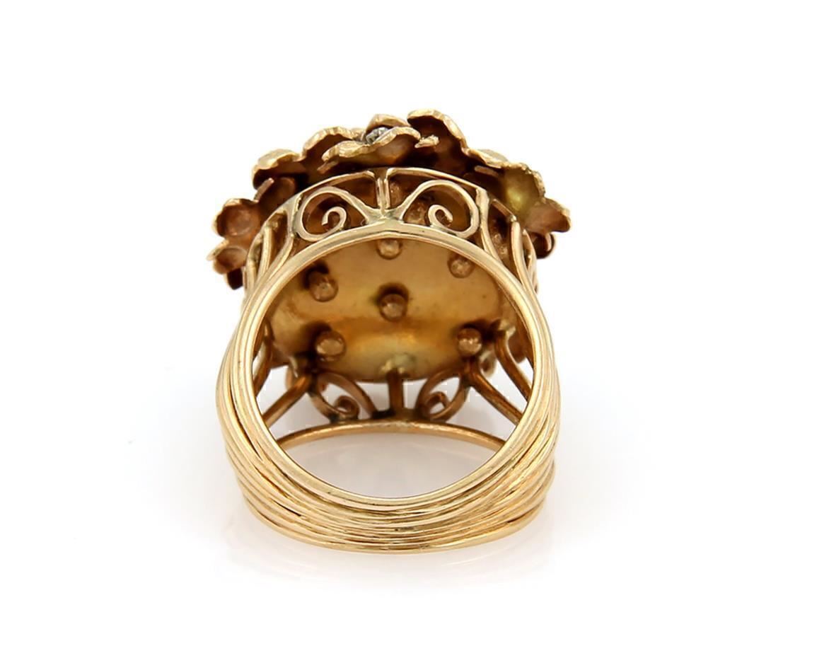 Diamonds Spring Flowers 18k Yellow Gold Cluster Ring - Size 7