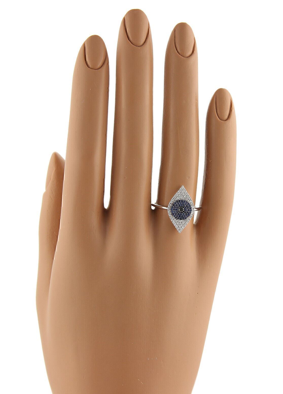Diamonds & Sapphire Good Luck Eye 14k White Gold Band Ring - Size 6.5