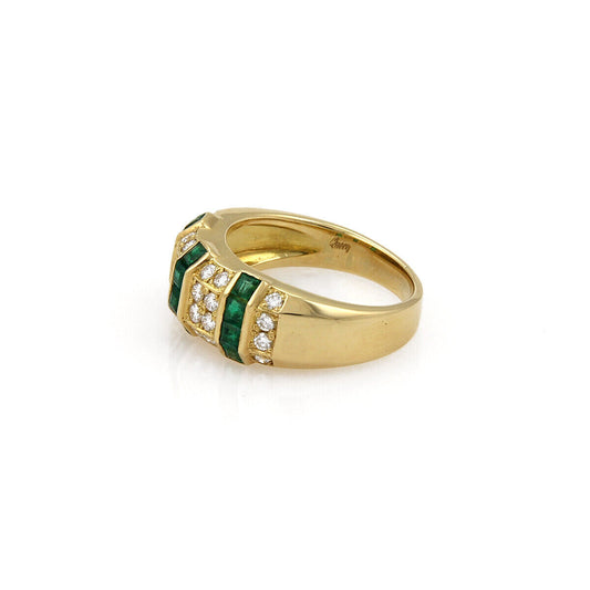 Queen Emerald & Diamond 18k Yellow Gold Band Ring - Size 5
