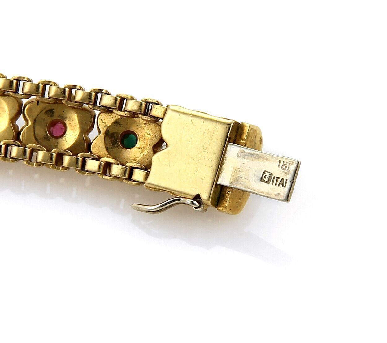 Multi-Gems 18k Yellow Gold Floral Link Bracelet