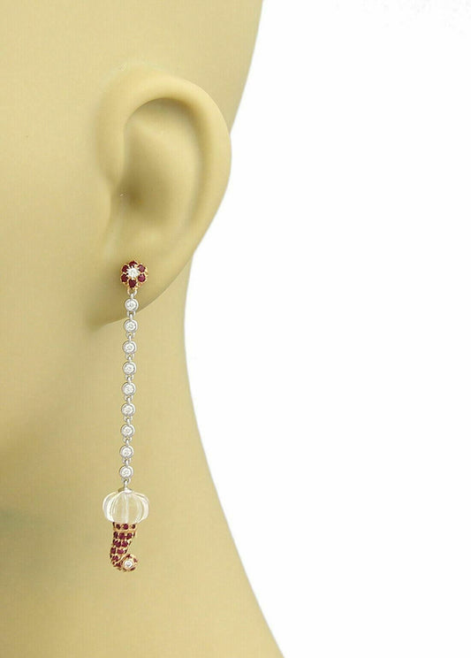Chantecler Rubies Diamond & Quartz 18k White Gold Dangle Earrings