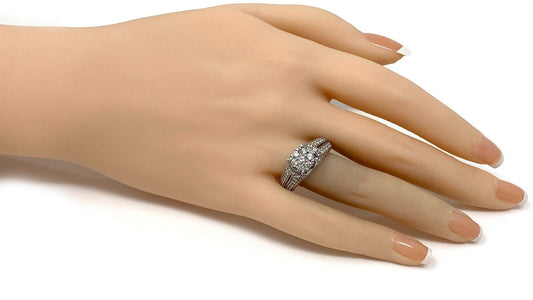 Diamond Cluster 14k White Gold Engagement Ring - Size 8.75