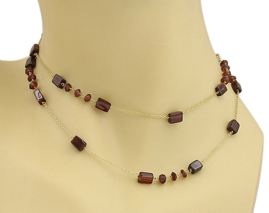 Garnet 18k Yellow Gold Long Chain Necklace 28"