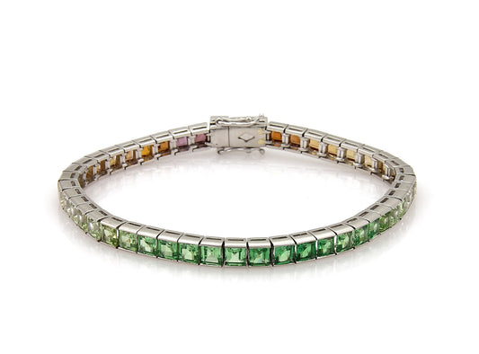 Platinum Rainbow 13.31ct Multicolor Gemstone Square Link Tennis Bracelet