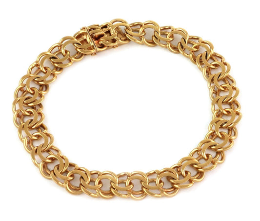 Vintage Triple Ring Links 18k Yellow Gold Charm Bracelet