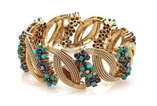 Diamond Sapphire & Turquoise 14k Rose Gold Bracelet