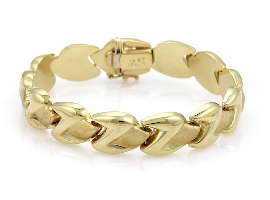 Z Shape 14k Yellow Gold Fancy Textured Link Bracelet