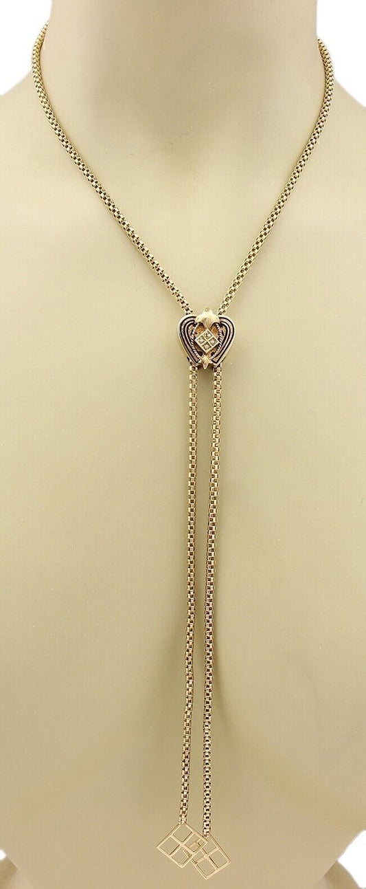 Heart Slide 14k Gold Pendant Tube Filigree Chain Tassel Necklace