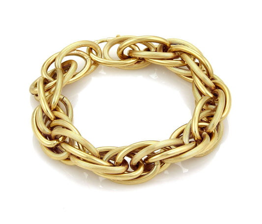 Large Multi Oval Grooved 18k Yellow Gold Link Bracelet
