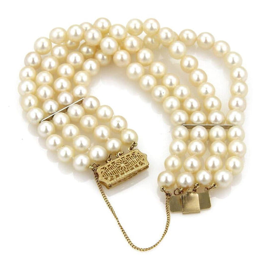 Multi-Strand 7mm Pearl 14k Yellow Gold Bracelet