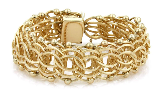 Multi Ring  14k Yellow Gold Wide Charm Bracelet