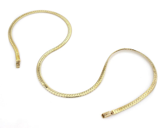 Herringbone 14k Yellow Gold Wide Necklace 30" Long