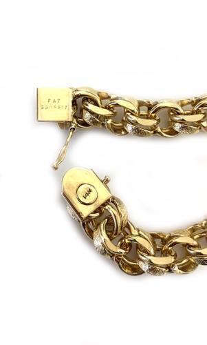 Double Ring 14k Yellow Gold Links Charm Bracelet 8" Long