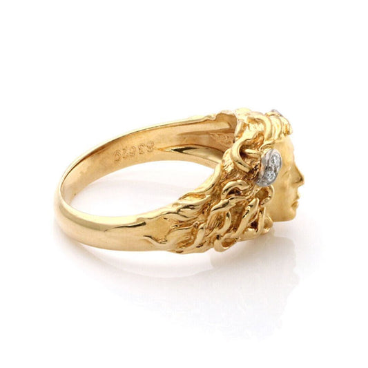 Carrera y Carrera Medusa Diamond 18k Gold Face Ring - Size 6