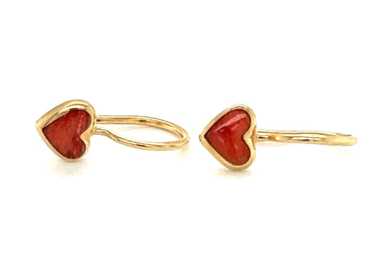 Kabana Red Spiny Oyster 14k Yellow Gold Mini Heart Hook Dangle Earrings