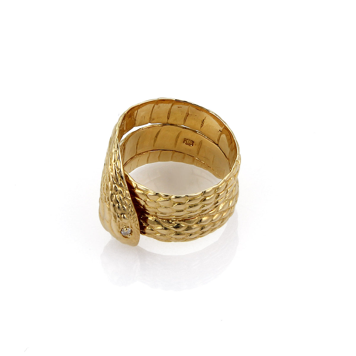 Diamond Coiled Snake 18k Yellow Gold Ring Size 6.5