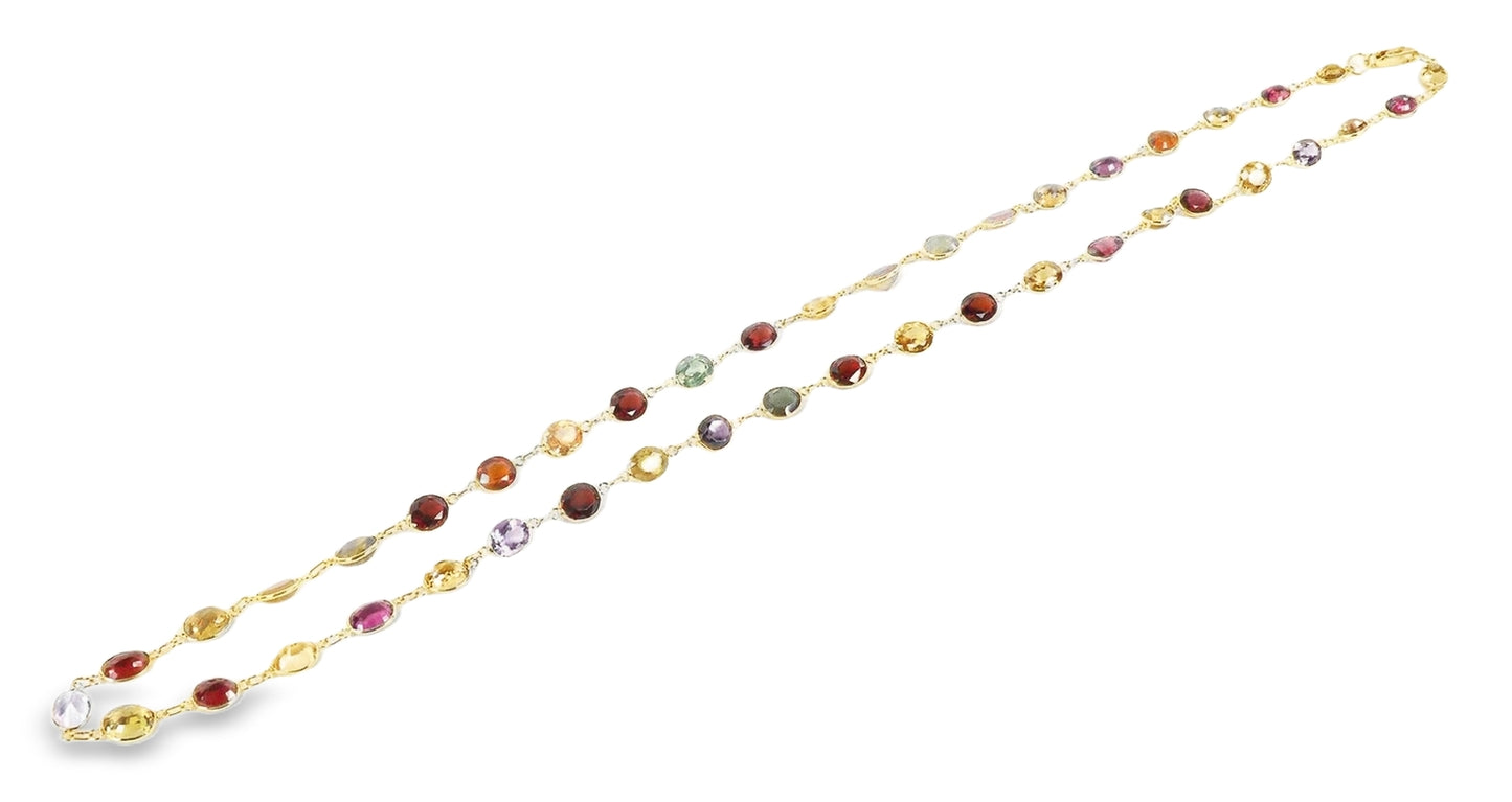 Multicolor Gemstone 14k Yellow Gold Oval Link Necklace