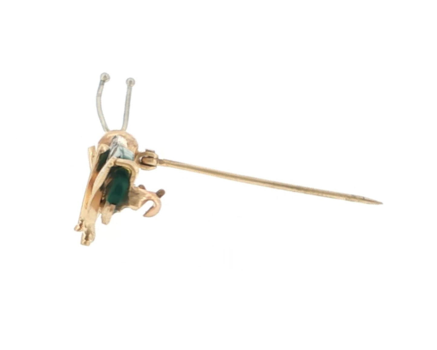 Diamond Ruby Malachite 14k Yellow White Gold Grasshopper Figural Brooch