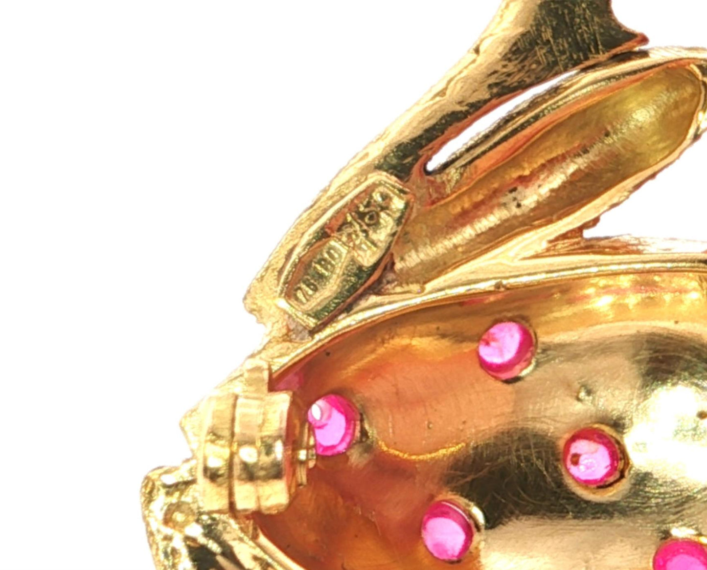 Pink Tourmaline Frog 18k Yellow Gold Brooch
