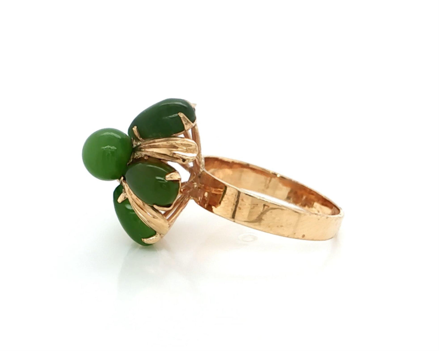 Nephrite Jade Floral 14k Rose Gold Dome Ring Size 7