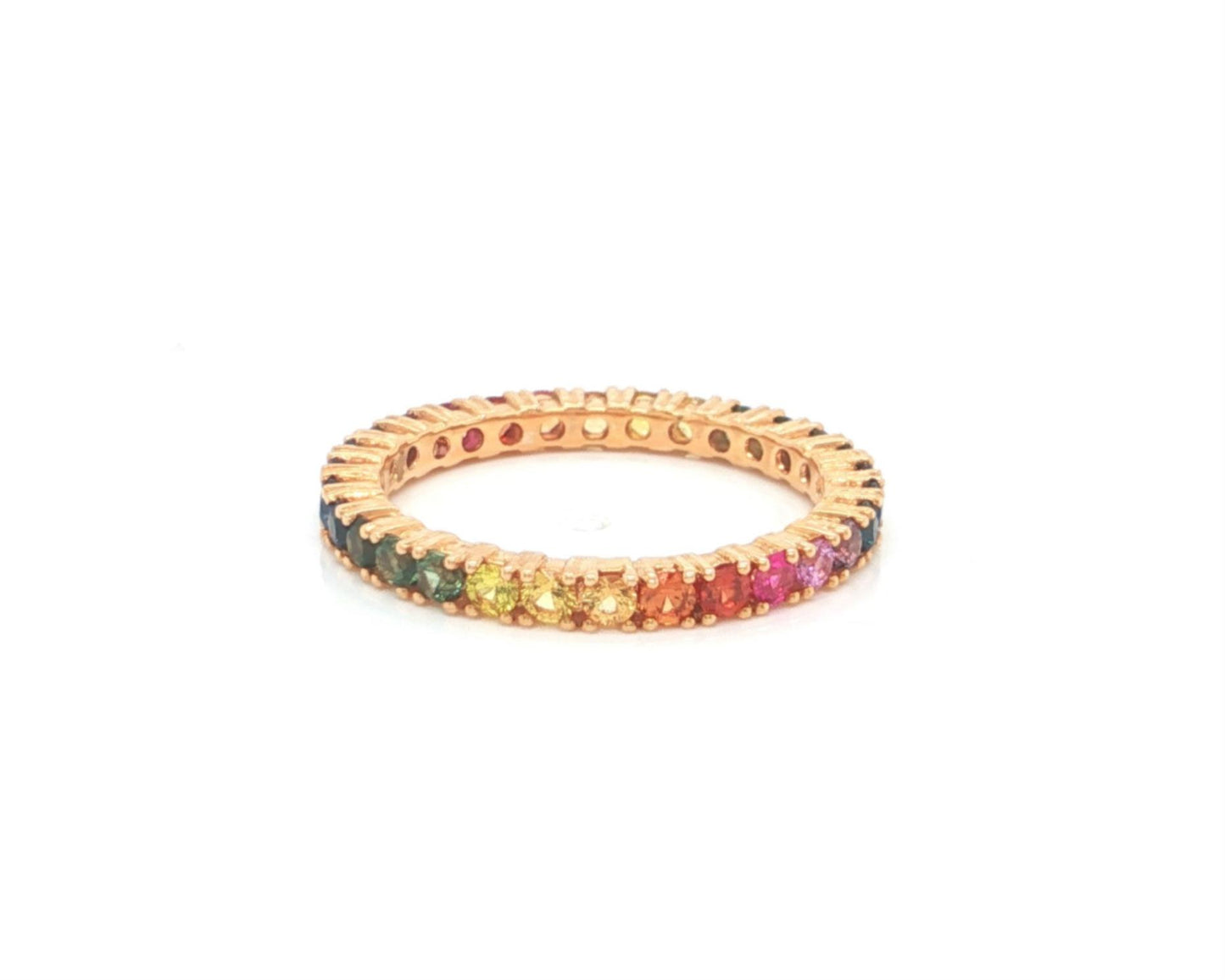 Multi-Color Sapphire Eternity 18k Rose Gold Band Ring Size 6.5
