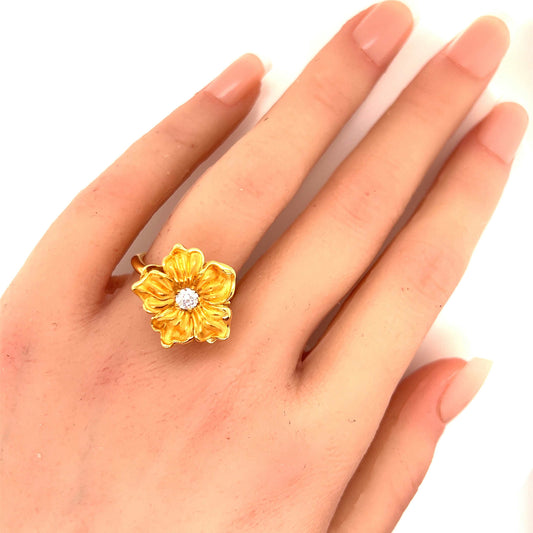 Carrera y Carrera 18k Yellow Gold Diamond Flower Ring