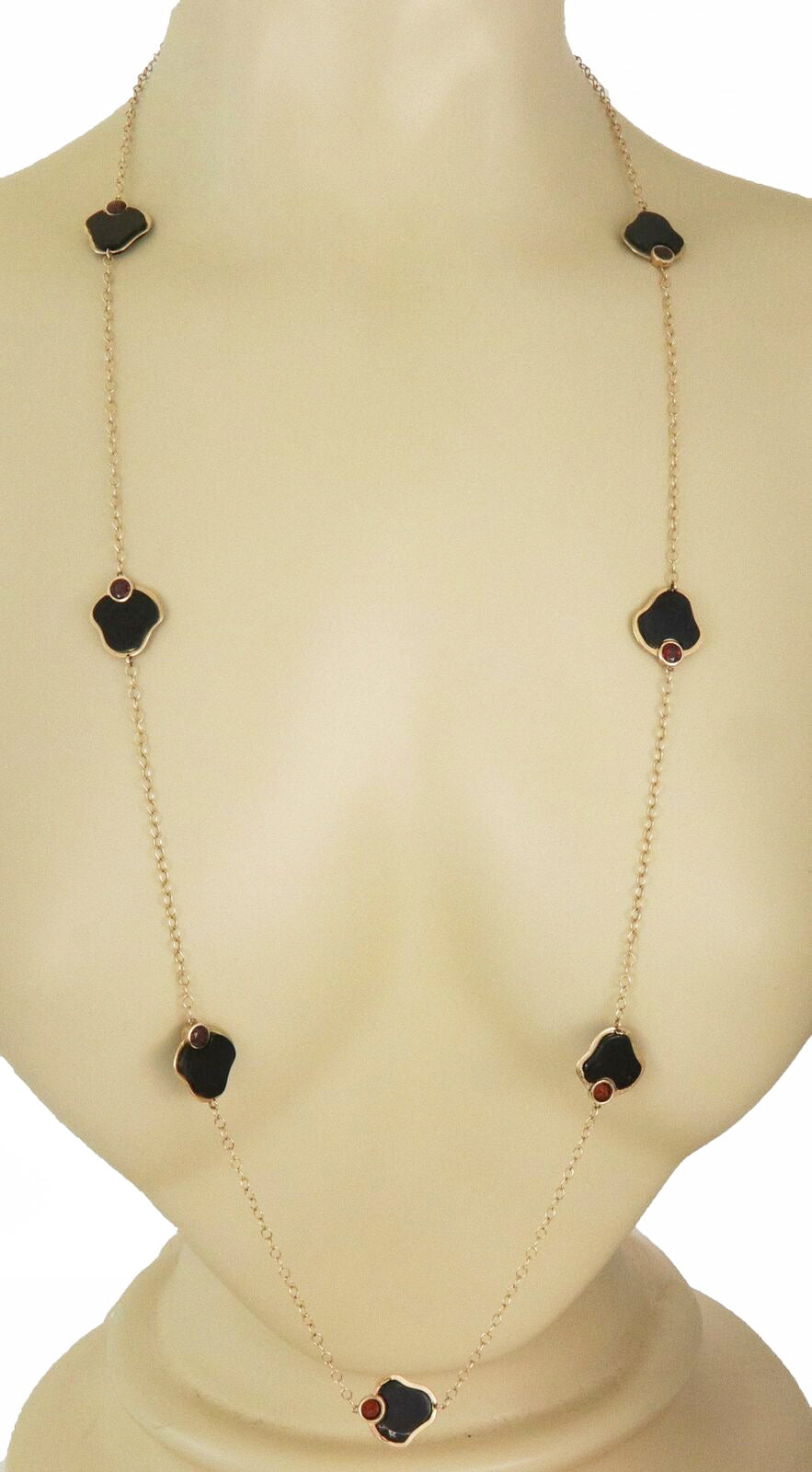 Garnet Black Coral 14k Yellow Gold Chain Necklace 36" Long