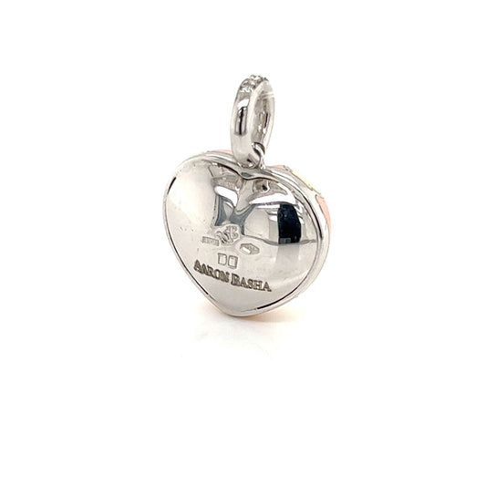 18k White Gold Enamel Floral Dome Heart Charm Pendant
