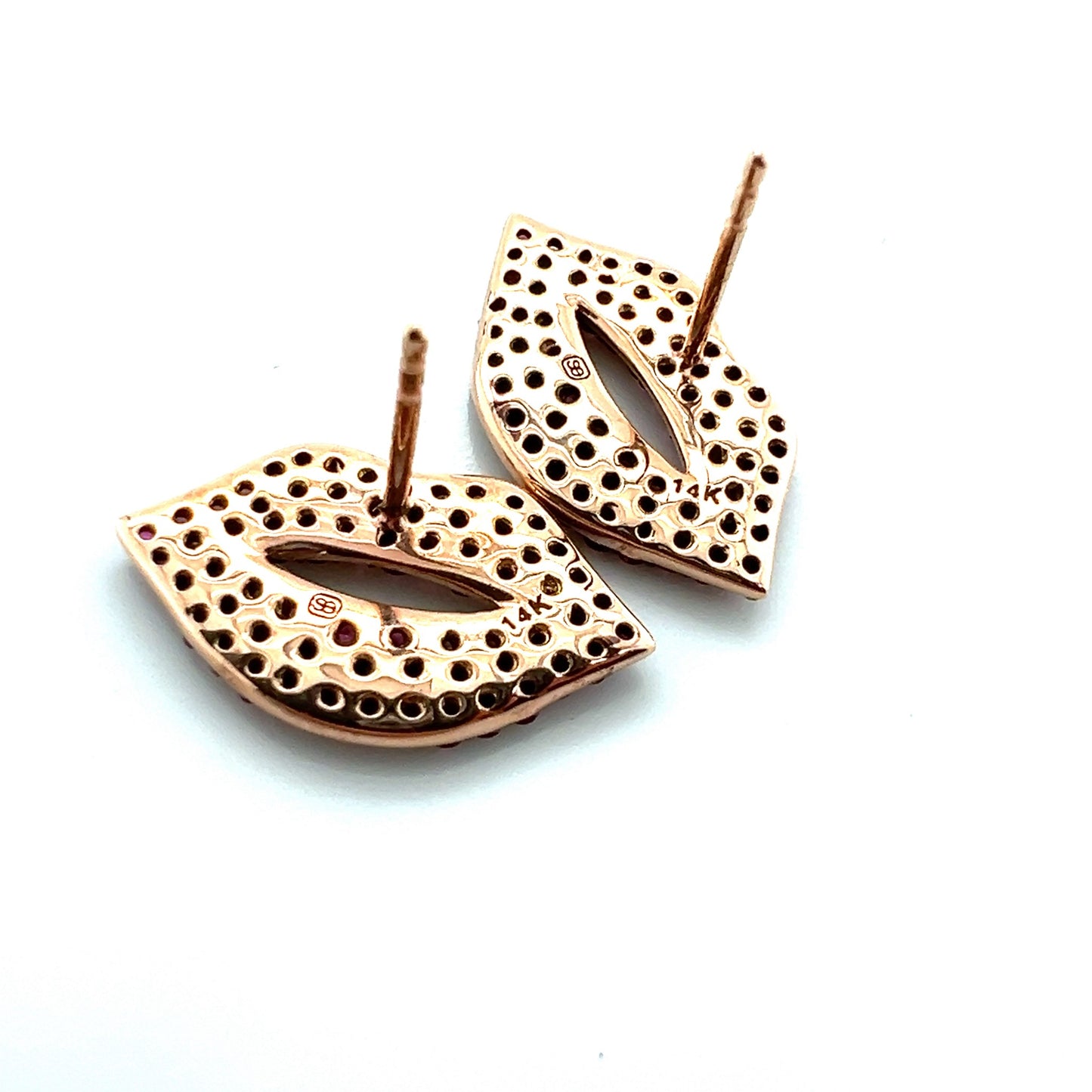 Sydney Evan 14k Rose Gold & Ruby Lips Style Earrings