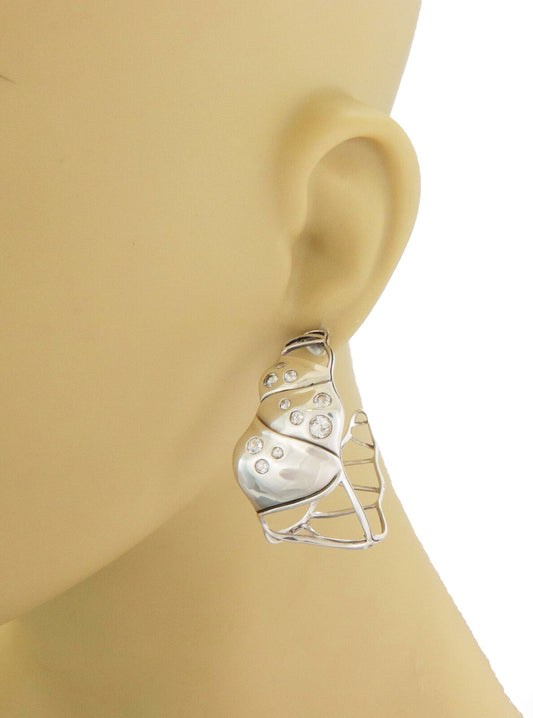 John Hardy Bamboo Diamond Sterling Silver Large Hoop Earrings